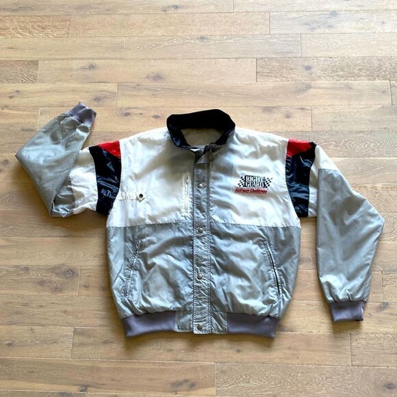 Vintage Racing Jacket Right Guard Halfway Challenge Windbreaker Bomber Mens Sz L - Picture 2 of 14